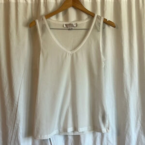 French Connection Classic Sheer Sleeveless V Neck White Tank Top